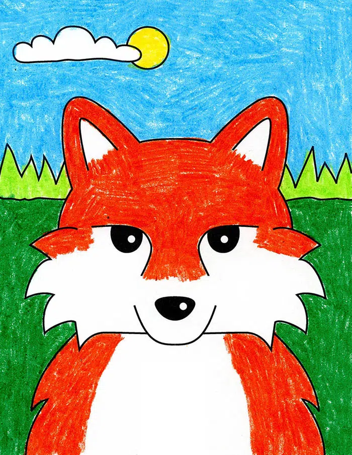 Easy How to Draw a Fox Face Tutorial and Fox Coloring Page